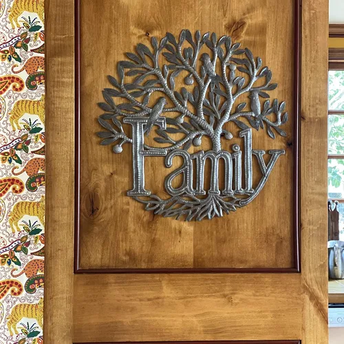 Miniatura 4 de Letrero familiar para colgar en la pared, decoración del árbol de la vida, decoración del hogar para interiores y exteriores, hecho a mano en Haití