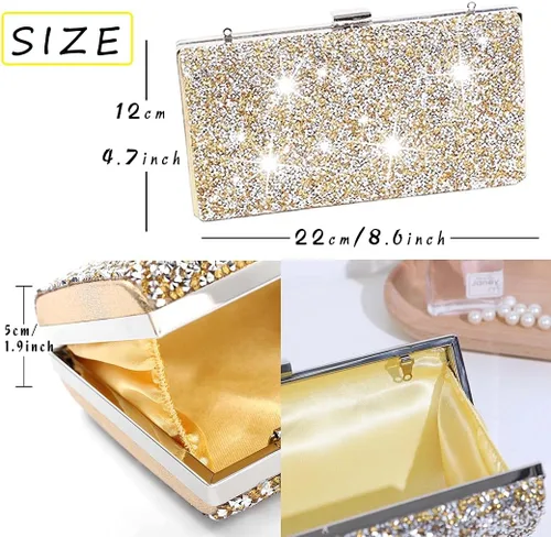 Miniatura 5 de ELABEST Bolso de mano de noche con purpurina de doble cara con diamantes, bolso cruzado, bolsa de fiesta de boda para mujer