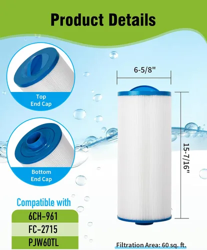 Miniatura 2 de Cartucho de filtro de spa de repuesto para filtro de bañera de hidromasaje Unicel 6CH-961, PAS-1342, PJW60TL, Filbur FC-2715, Jacuzzi J300