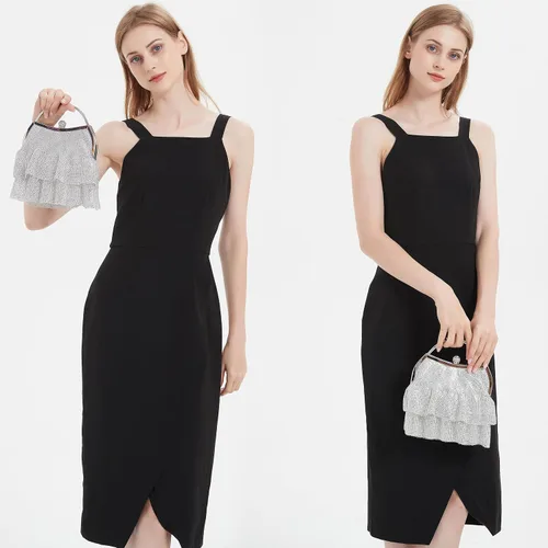 Miniatura 6 de SOIRRDBF Bolsa de bola de masa con diamantes de imitación, elegante y brillante, bolso de noche para mujer, mini embrague para boda, fiesta, club