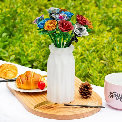 Miniatura 7 de ZffXH Ramo de flores artificiales de metal, 6 rosas falsas negras plateadas, armadura de aluminio hecha a mano, impermeable, decoración de mesa