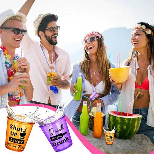 Miniatura 5 de Janmercy 39 piezas de chupito en collar de cuentas, collares de vidrio de chupito de plástico, collar de cuentas, tazas traviesas para adultos