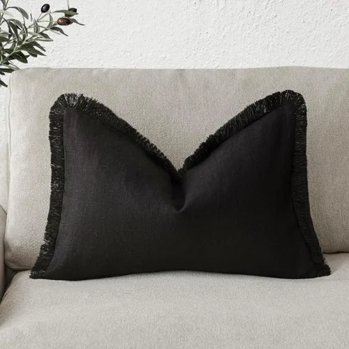 Miniatura 15 de Foindtower Fundas de almohada decorativas de lino con flecos, acogedora funda de cojín bohemia estilo farmhouse con borlas, funda de almohada