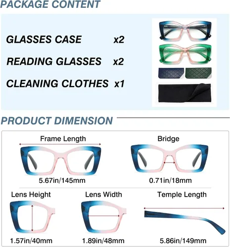 Miniatura 5 de Gafas de lectura de gran tamaño para mujer, ojo de gato, lector de computadora con bisagra de resorte