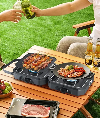 Miniatura 8 de Nice C Estufa de campamento, estufa portátil de propano para campamento, estufa de gas propano de 2 quemadores, mini parrilla de propano, estufa