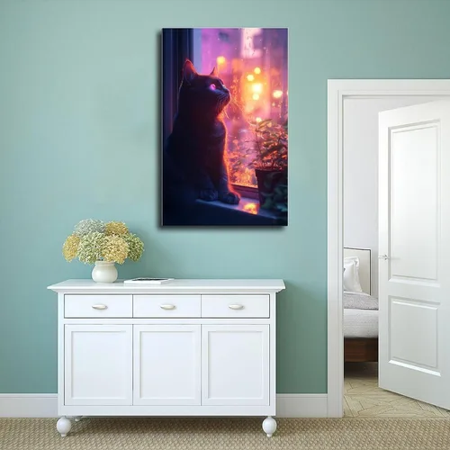 Miniatura 4 de ZMLIS Vaporwave Cat Wall Art – Y2K Cyber Aesthetic Poster – Retro Futuristic Room Decor Canvas Poster Wall Art Decor Print Picture Paintings for