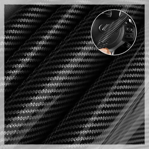 Miniatura 3 de Juego de fundas para volante de automóvil, funda de fibra de carbono brillante, antideslizante, 3 piezas, accesorios para volante de 14.5-15 negro