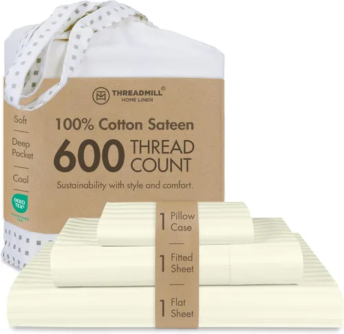 Miniatura 47 de Threadmill Sábanas de Algodón 100% para Cama Tamaño Queen - Juego de Sábanas Queen de 600 Hilos con Bolsillo Profundo de 16" - Juego de Ropa de Cama