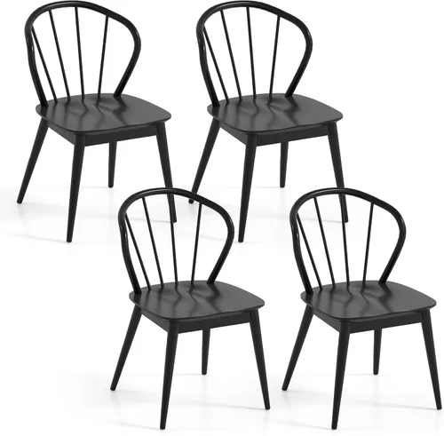 Miniatura 10 de Giantex Juego de 2 sillas de comedor de madera, sillas de cocina Windsor negras con respaldo alto de husillo y patas de madera de goma, asiento