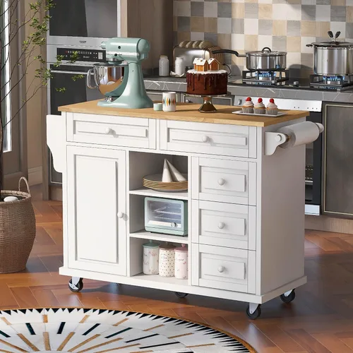 Miniatura 20 de Delicate Rolling Kitchen Island Cart with Rubber Wood Drop-Leaf Countertop and Lockable Rollers,Storage Cabinet and 2 Drawers,Sliding Barn Door