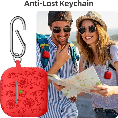 Miniatura 7 de DaQin Funda protectora de silicona suave para Airpods 4, con grabado de flores, compatible con Apple Airpods de 4ª generación, con kit limpiador