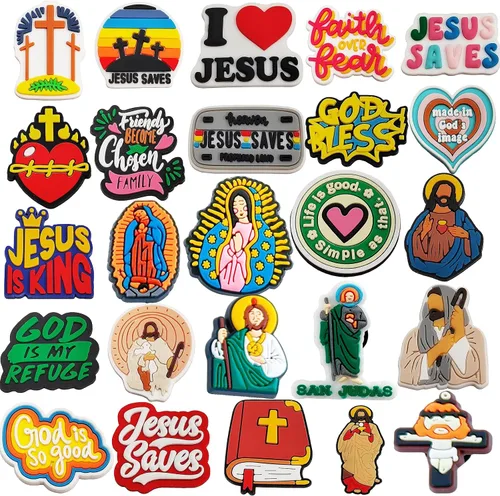 25 dijes de zapatos cristianos de Jesús para zuecos de cocodrilo, dijes de cocodrilo de fe bendecida para adultos, mujeres y hombres, Blanco