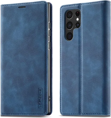 QLTYPRI Funda tipo cartera con ranura para tarjeta para Samsung Galaxy S22 Ultra, Classic Matte Vintage PU Leather Kickstand Cierre magnético a