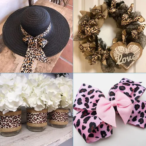 Miniatura 4 de Pandahall - 5 tarjetas de cinta de grogrén de leopardo de 1 pulgada / 0.984 in de ancho plano con estampado de leopardo salvaje para coser lazos