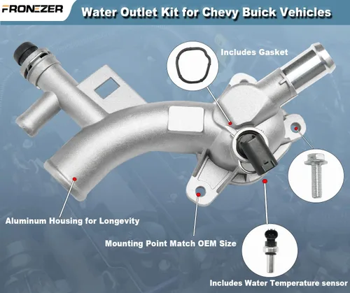 Miniatura 5 de Carcasa de termostato de refrigerante de motor de aluminio con salida de agua compatible con Chevy Cruze 2011-2016, Chey Sonic 2012-2020, Chevy Trax