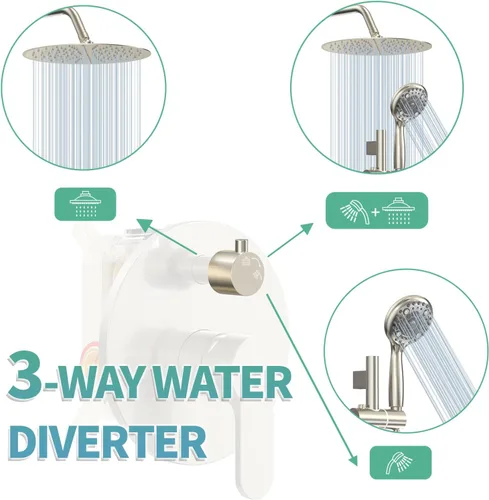 Miniatura 4 de SR SUN RISE Sistema de ducha de lluvia de 12 pulgadas, cabezales de ducha de alta presión y conjunto combinado portátil de 6 rociadores con barra