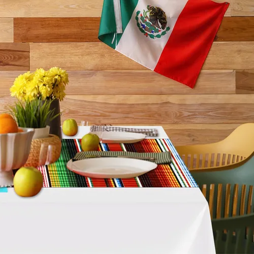 Miniatura 5 de Hosuly Mantel de plástico para fiesta mexicana, 6 unidades, 54 x 108 pulgadas, mantel de plástico a rayas para decoraciones de fiesta mexicana Fondo