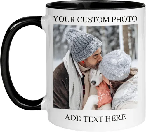 Taza de café personalizada de cerámica de 11 onzas – Añade foto, texto o logotipo | Taza de imagen personalizada, impresión a doble cara, apta para