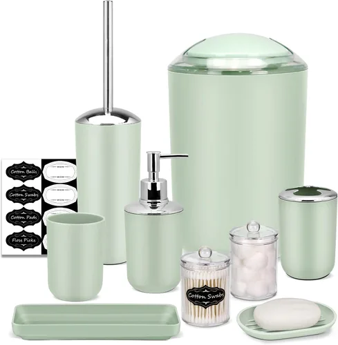 Miniatura 20 de Conjunto de Accesorios de Baño IMAVO, Juego de Baño Verde, Juego de 7 Piezas de Accesorios de Baño, Bandeja, Cepillo de Inodoro, Bote de Basura