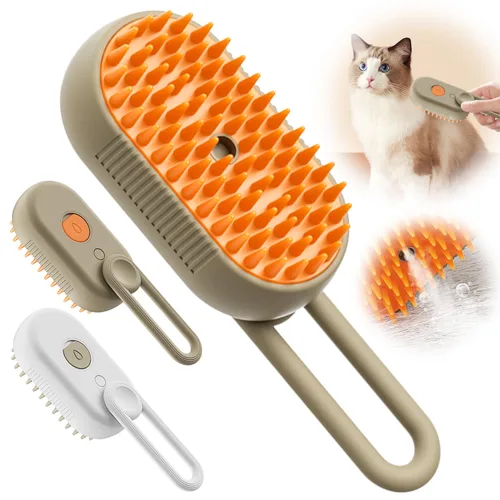 Defur - Peine para gatos y perros, cepillo de vapor 3 en 1 para gatos y gatos, cepillo de vapor para quitar y arreglar, cepillo 3 en 1 para Caqui