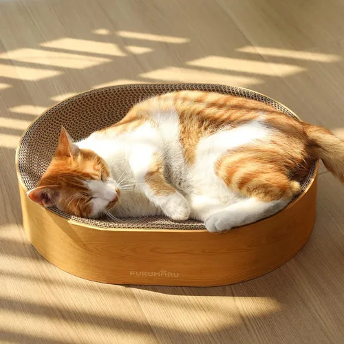 FUKUMARU Cama rascador para gatos de cartón, almohadilla ovalada 2 en 1 para rascar para gatos, tabla de rascar para gatos, cama para interiores,