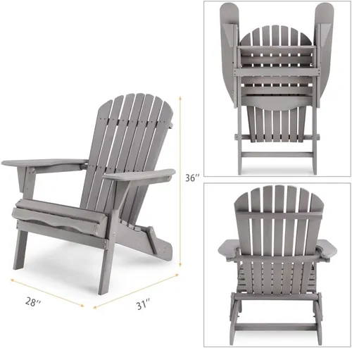 Miniatura 5 de Solid Wood Folding Adirondack Chair for Outdoor Patio Garden Deck Lounge - Comfortable Wooden Lawn Chair with Wide Armrests