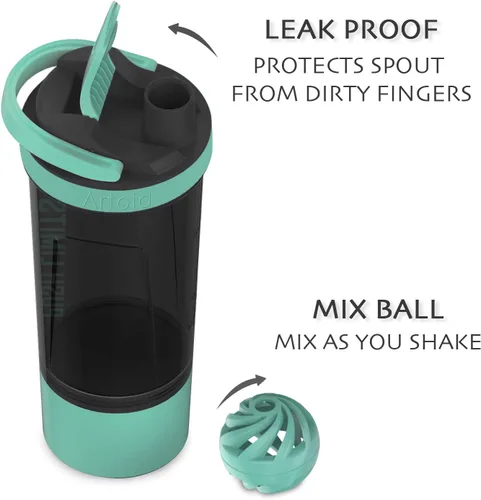 Miniatura 5 de Artoid Mode Botella Batidora de Proteínas de 24 Onzas, Tecnología de Mezcla Dual, Sin BPA, Verde Aqua/Negro