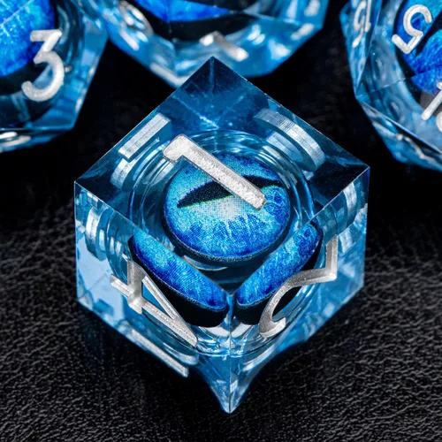Miniatura 11 de Dragon Eye - Dados DND de núcleo líquido con caja, juego de dados poliédricos de borde afilado verde y azul de resina hechos a mano transparentes D