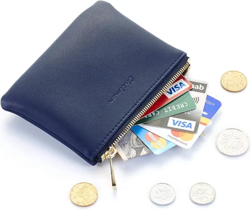 Miniatura 2 de Chelmon - Monedero de piel auténtica con zíper para hombre y mujer