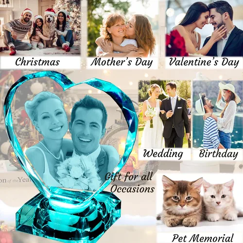 Miniatura 6 de Foto de cristal 3D con luz grabada con láser 3D, regalos personalizados para mujeres, ella, él, mamá, pareja, novia, regalos de aniversario
