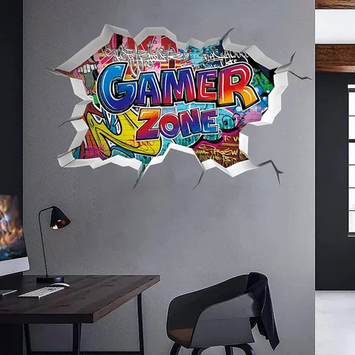 Miniatura 4 de TOARTI Adhesivos de pared 3D de juegos, calcomanías de pared para juegos para habitación de niños, zona de juegos para niños, papel tapiz de video