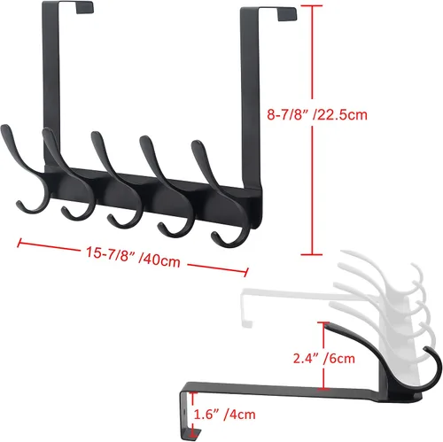 Miniatura 6 de SKOLOO Gancho para colgar sobre la puerta, ganchos para colgar ropa, toallas, abrigos, sombreros, gancho para toallas sobre la puerta, color negro
