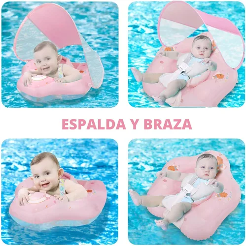 Miniatura 5 de Loowarts Flotador de bebé con dosel, flotador de piscina infantil con asiento de seguridad, flotador de natación y flotador de agua UPF50+