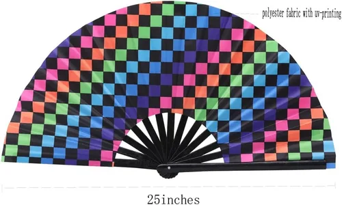 Miniatura 2 de HeyToo Ventilador de mano grande para mujeres/hombres, con brillo UV, para Drag Queen, cosplay, EDM, club, fiesta, música, festival, baile, Cuadrado