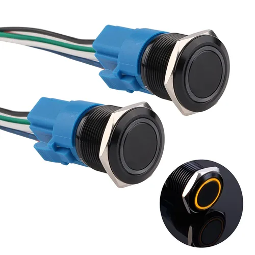 Miniatura 15 de Interruptor de botón con cierre de 0.630 in, anillo 3A, LED, 12V-24V, interruptor de botón de metal negro, carcasa de aluminio autobloqueante