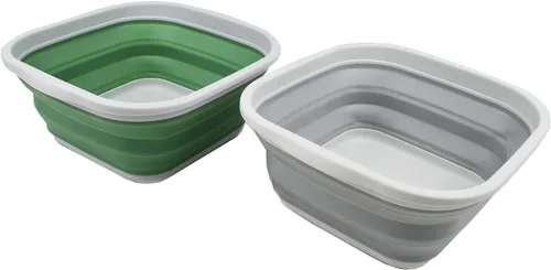 SAMMART Juego de 2 tinas plegables de 5.5 L (1.4 galones) - Tina plegable para platos - Lavabo portátil - Tina de plástico que ahorra espacio (gris