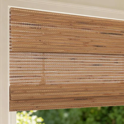 Persianas romanas de bambú inalámbricas, 100% lino natural, diseño 1
