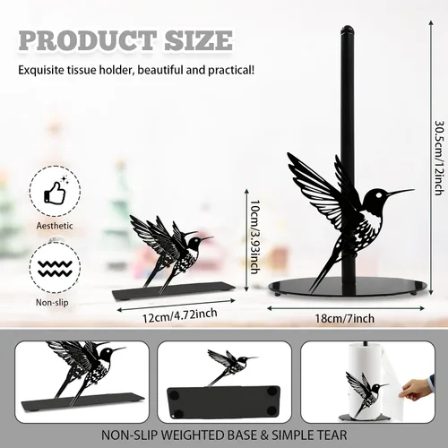 Miniatura 2 de Bird Paper Towel Holder, Bird Countertop Kitchen Decor Indoor with Round Base, Birds Lover Gifts, Iron Birds Napkin Holder Stand Accessories for