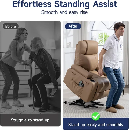 Miniatura 3 de Silla Reclinable con Elevador Eléctrico para Personas Mayores con Masaje y Calor, Sillón Reclinable Eléctrico de Cuero PU Ajustable 160° con Control