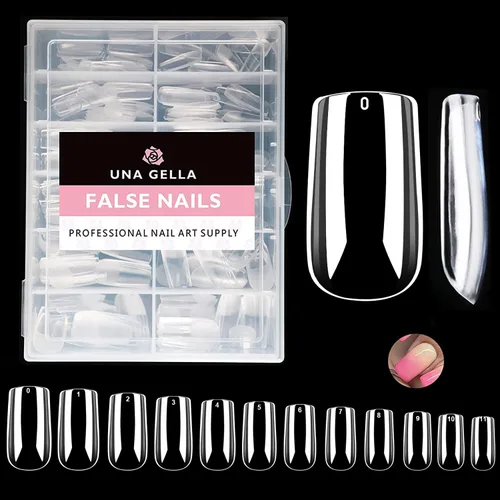 Miniatura 10 de UNA GELLA 504 puntas de uñas cortas de gel de almendra, 504 puntas de uñas cortas de almendra, 12 tamaños, uñas postizas de gel suave acrílico