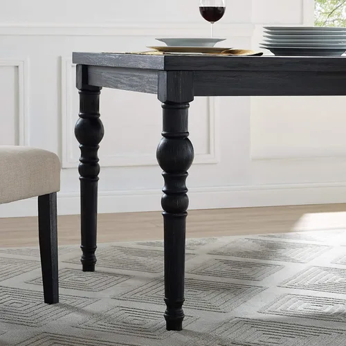 Miniatura 3 de Roundhill Furniture Leviton Urban Style - Juego de comedor de madera lavada oscura: mesa, 4 sillas y banco, gris