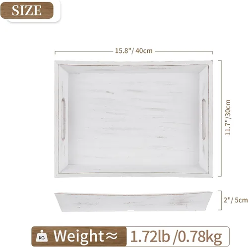Miniatura 3 de Hanobe Bandeja decorativa de madera para servir: bandejas otomanas de madera rústica para mesa de café, bandeja rectangular con asas para sala