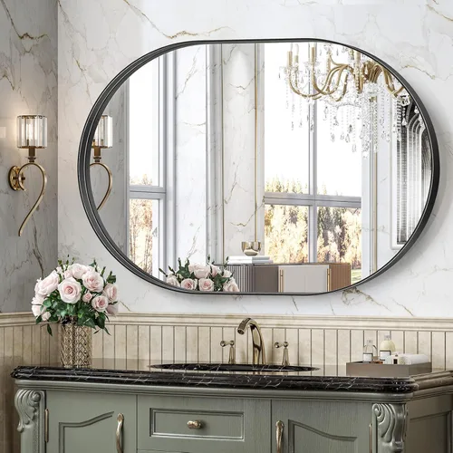 Miniatura 17 de Brightify - Espejo ovalado dorado para tocador de baño de 20x30 pulgadas, espejos de marco de metal dorado para pared, espejo moderno