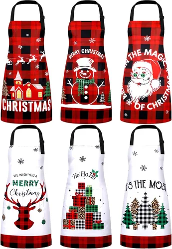 Bencailor Delantales de verano de Navidad en julio con bolsillos, delantales de cocina ajustables de Navidad, impermeables para cocinar, mujeres y