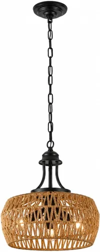 Miniatura 7 de Lámpara de araña bohemia de granja de 12.6 pulgadas para comedor, lámpara de ratán de 3 luces con pantalla tejida, iluminación colgante costera