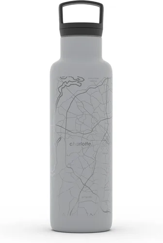 Miniatura 161 de Well Told Botella de agua aislada con mapa de Washington DC grabado, botella de acero inoxidable grabada (21 onzas, blanco) botella aislada de mapa