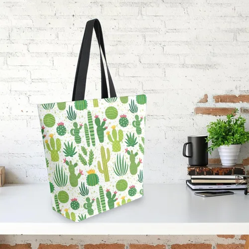 Miniatura 3 de SUABO Bolsa de asas de cocina reutilizable para comestibles, bolsa de compras de lona para exteriores Cactus