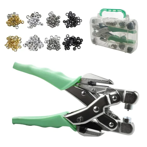 Kit de herramientas para arandelas de 3/16 y 1/8 pulgadas y ojales y alicates perforadoras para ojales, juego de herramientas de alicates para