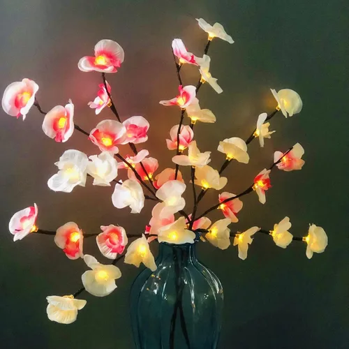Miniatura 11 de Phalaenopsis - Paquete de 2 lámparas LED de rama de orquídea, ramo de orquídeas artificiales de mariposa, funciona con pilas, para decoración