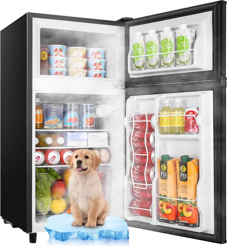 WANAI - Refrigerador mini de 3.5 pies cúbicos con congelador, refrigerador independiente con congelador, termostato ajustable de 7 niveles, estantes